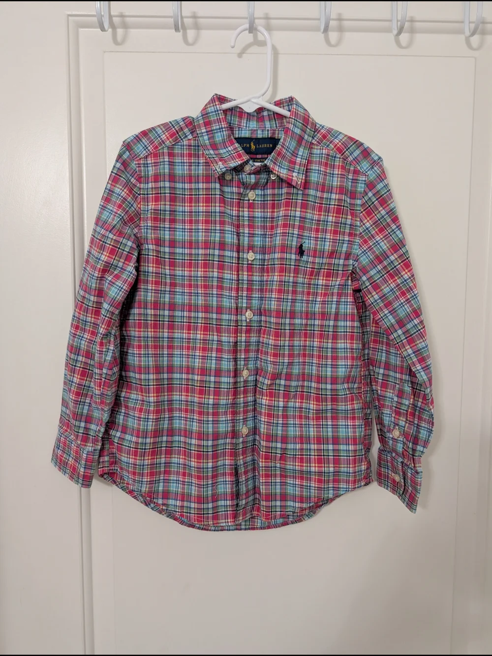 Ralph Lauren Boys Plaid Button-Down Shirt in Red & Blue Size 6